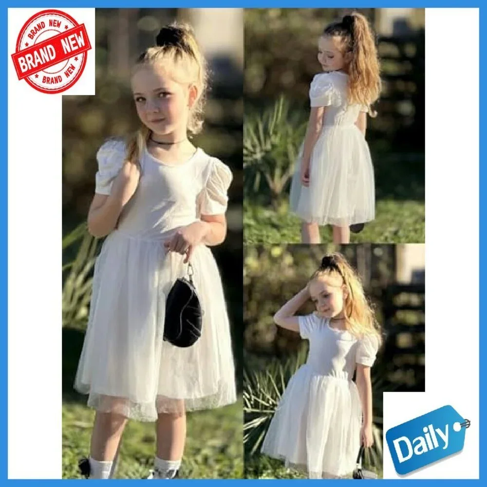 Toddler Girls Tutu Dress Puff Sleeve Tulle Party Formal Birthday